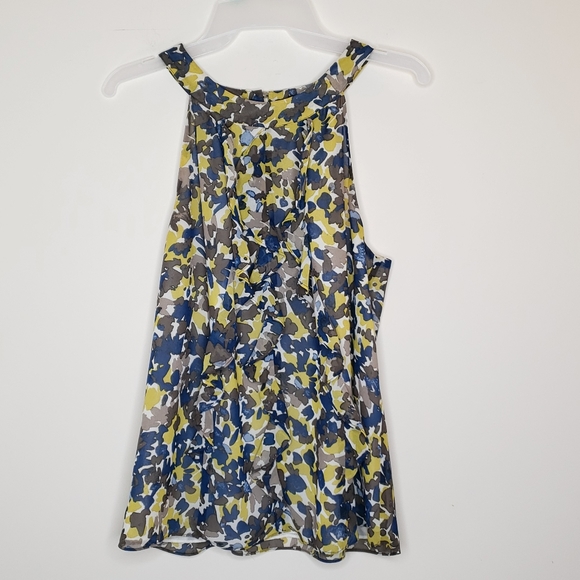 Ann Taylor top blouse ruffles high neck keyhole flowy PETITE 10P - Picture 6 of 8